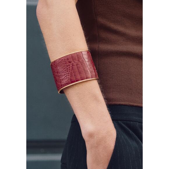 Nwt- Zara METALLIC LEATHER BRACELET - Picture 1 of 6